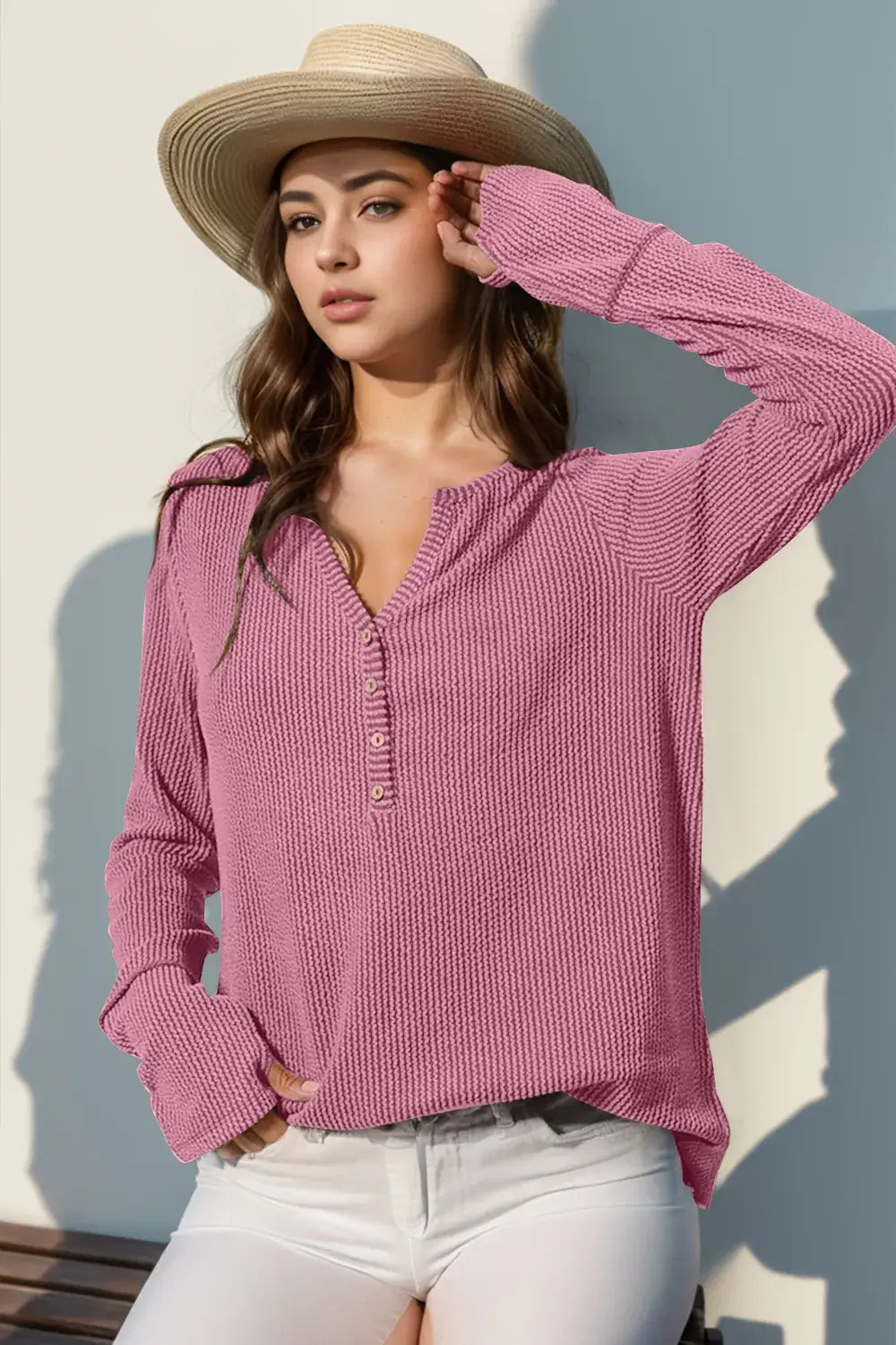 Cozy Edge Notched Thumbhole Long Sleeve Tee