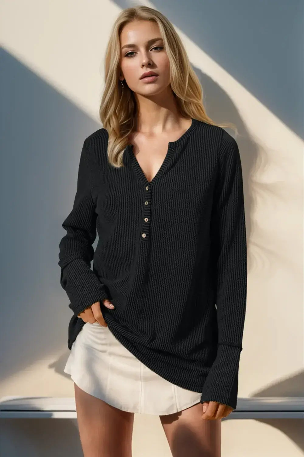 Cozy Edge Notched Thumbhole Long Sleeve Tee