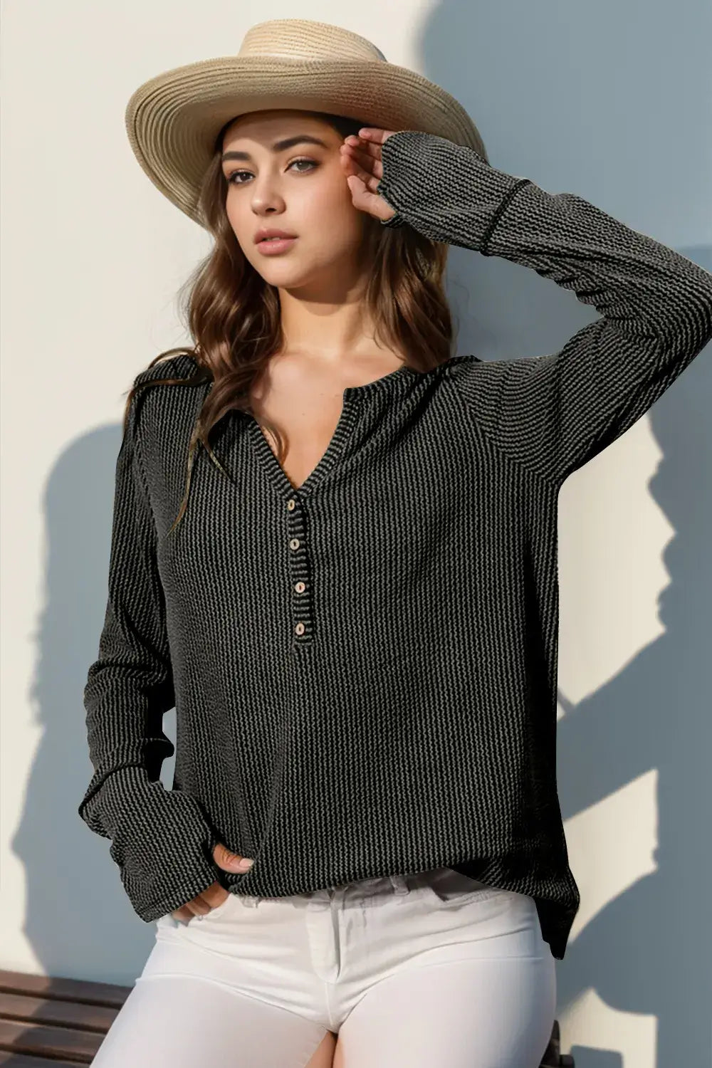 Cozy Edge Notched Thumbhole Long Sleeve Tee