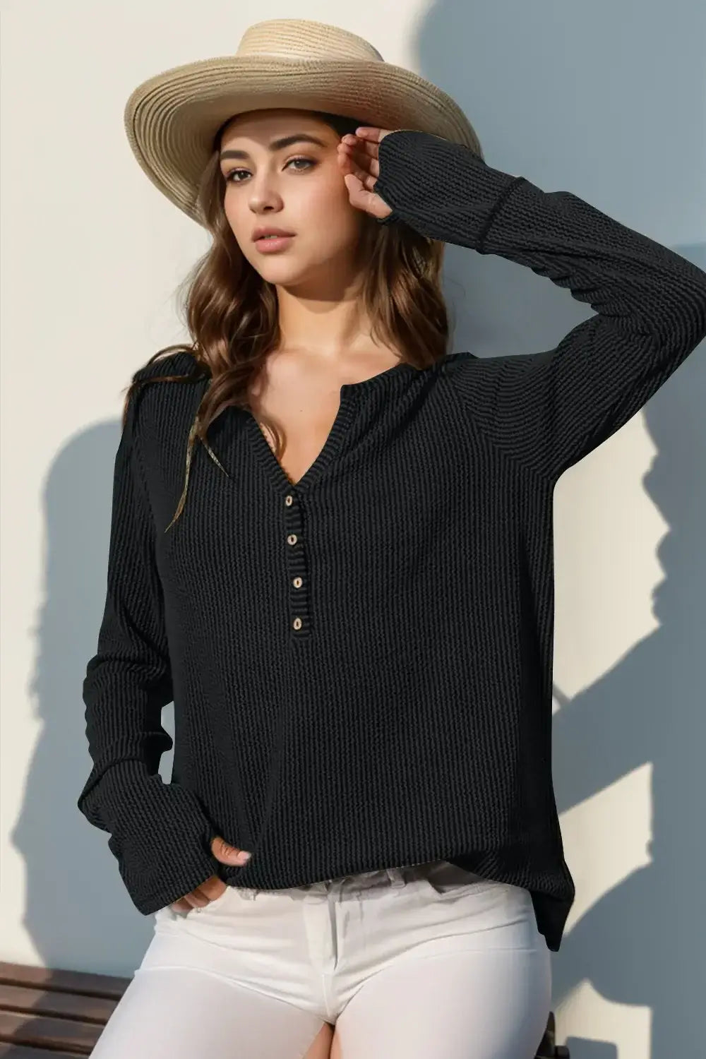 Cozy Edge Notched Thumbhole Long Sleeve Tee