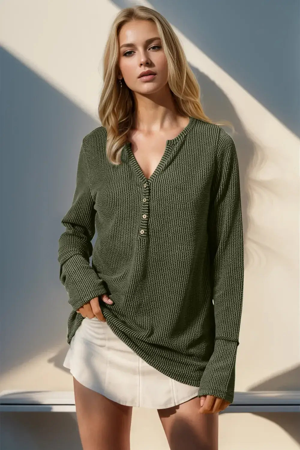 Cozy Edge Notched Thumbhole Long Sleeve Tee