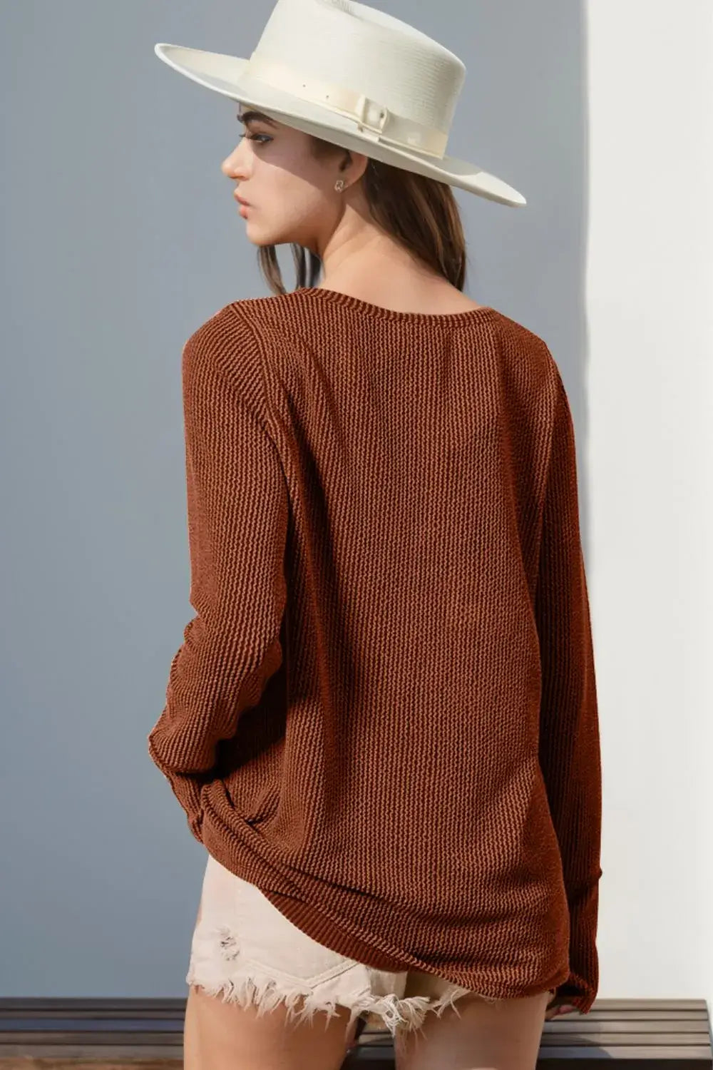 Cozy Edge Notched Thumbhole Long Sleeve Tee