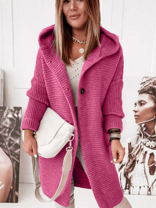 Cozy Warmth Womens Hooded Knit Cardigan