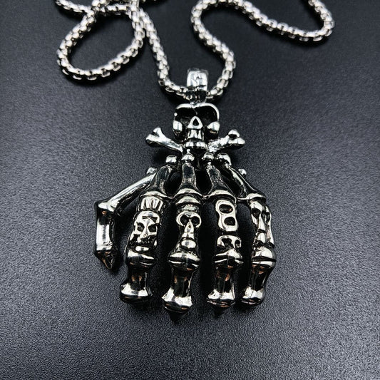 Dark Embrace: Skull Hand Punk Necklace for Men & Women