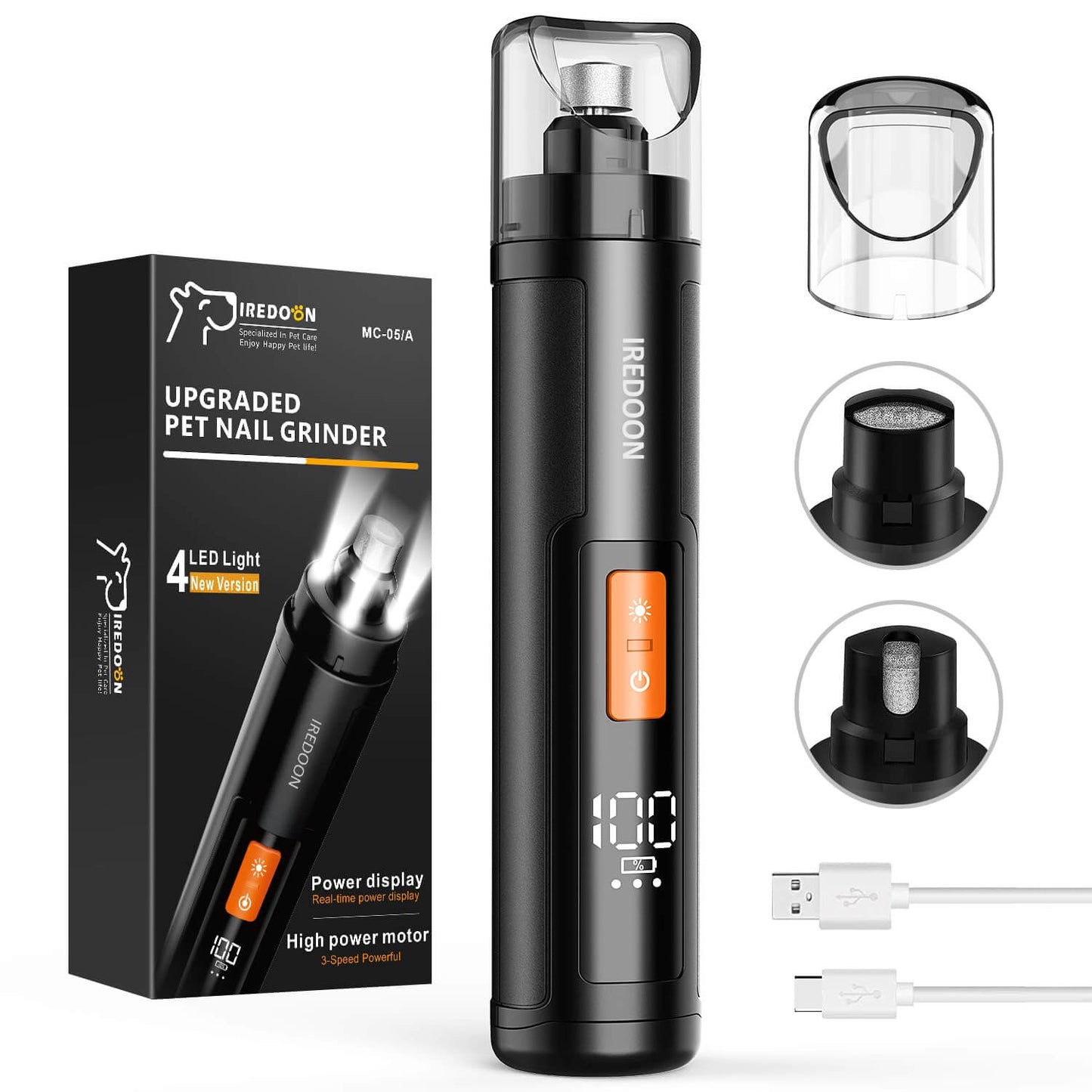 3-Speed Electric Dog Nail Grinder with LED Lights