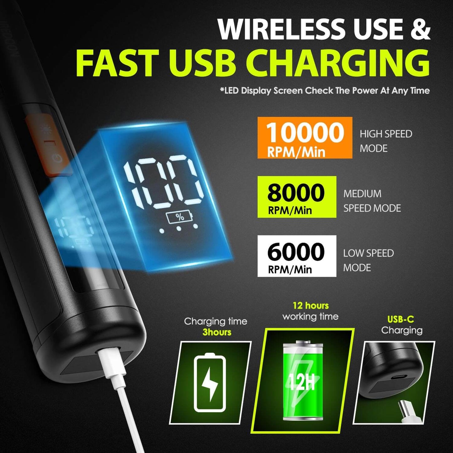 3-Speed Electric Dog Nail Grinder with LED Lights