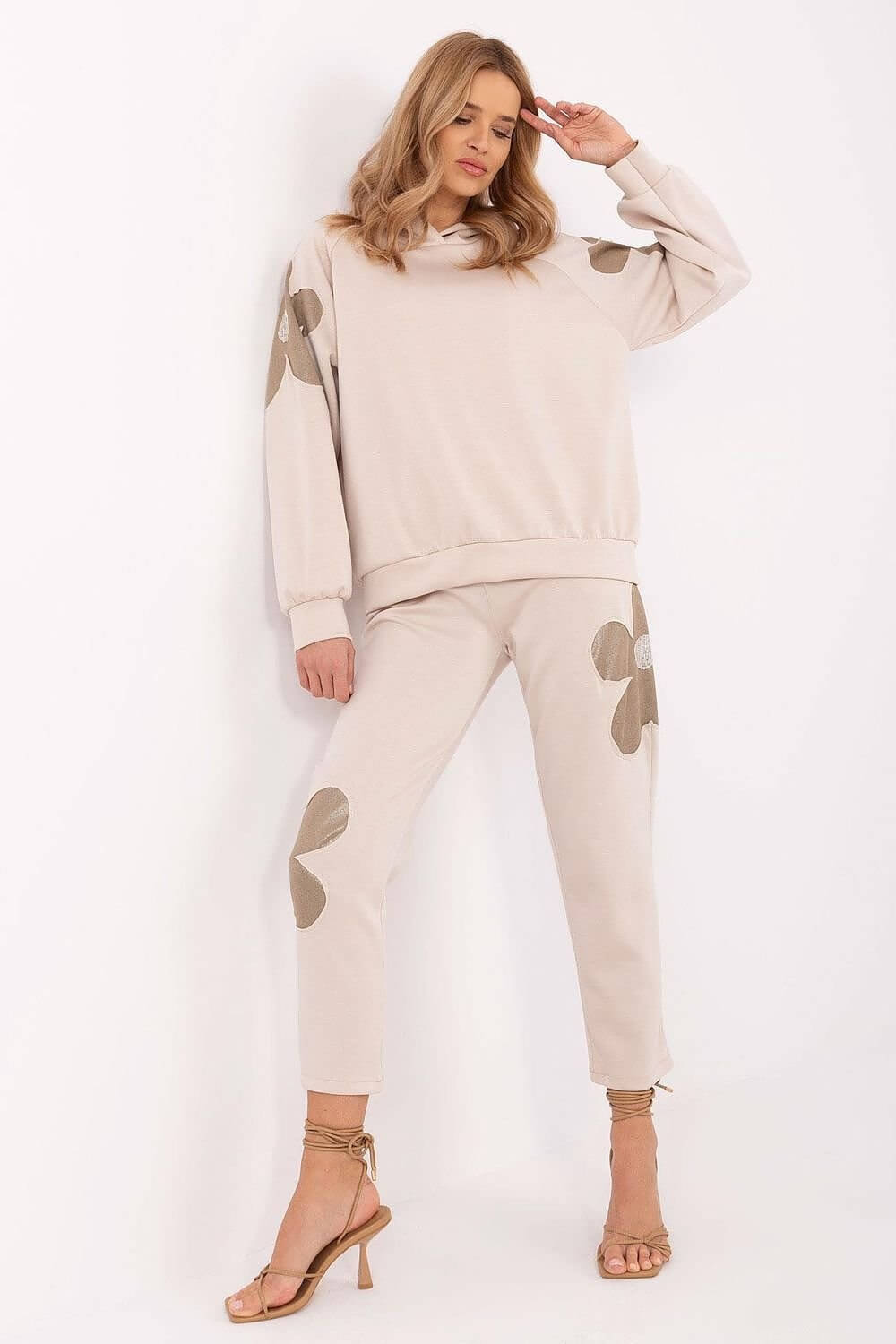 Elegant Luxe Floral Embellished Tracksuit Set