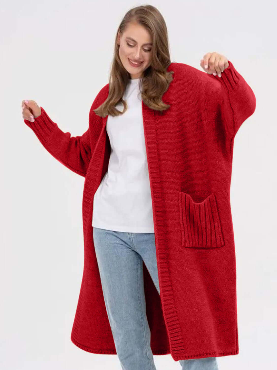 Everyday Comfort Pocketed Open Front Cardigan