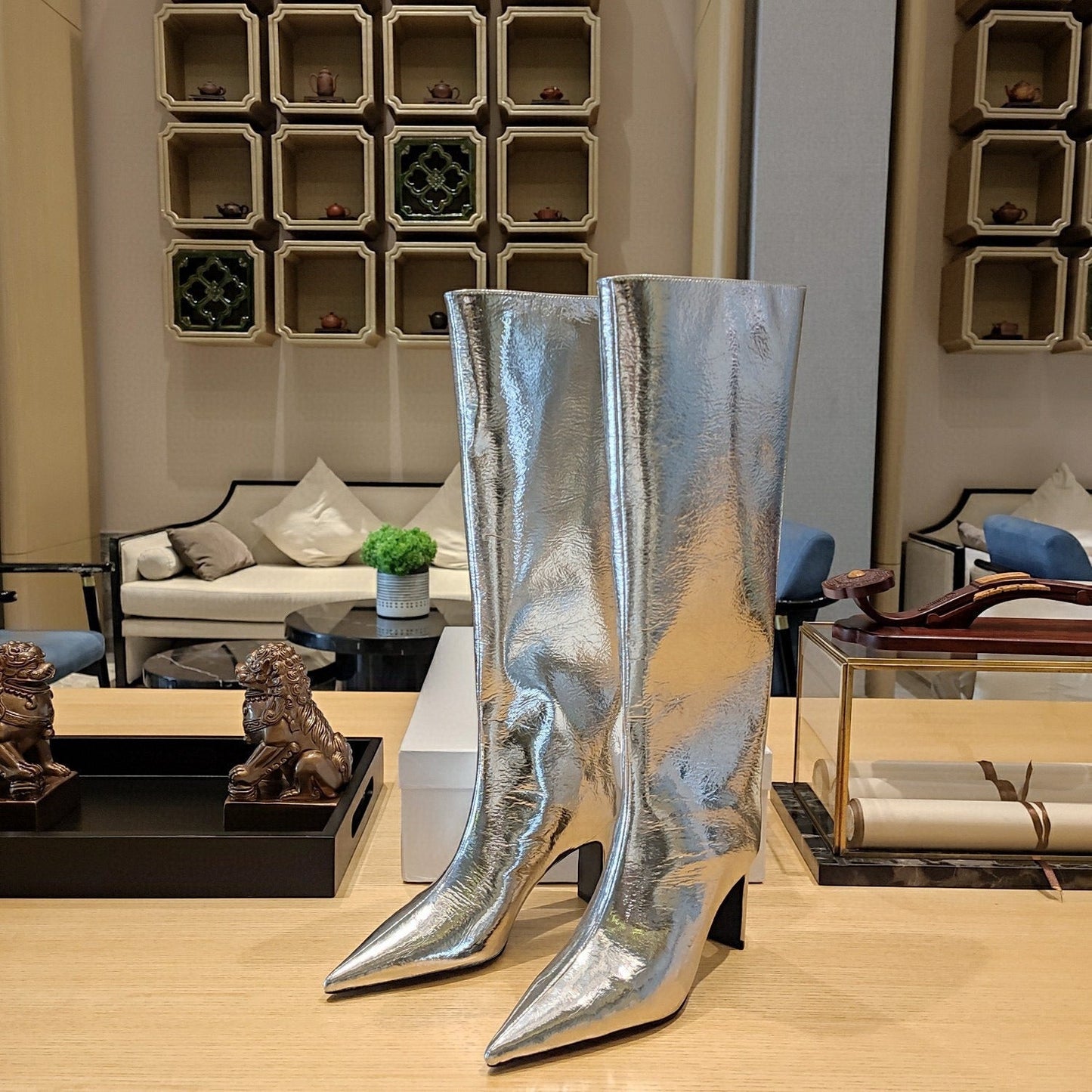 Metallic Leather Knee-high Boots Women | GreenLifeHuman Emporium