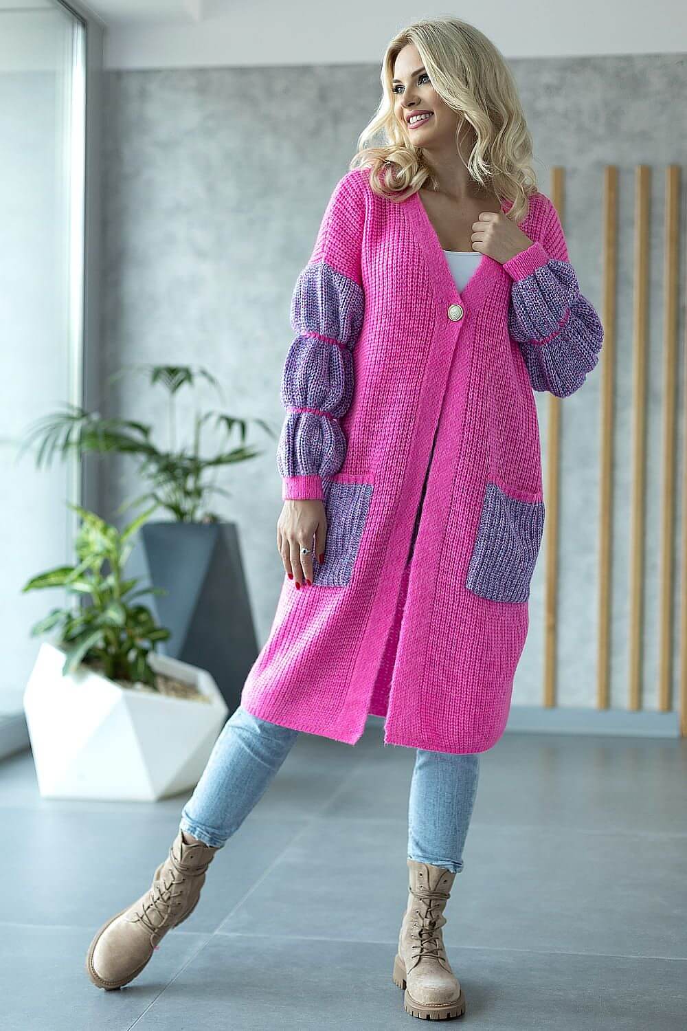 Fluffy Wool-Blend Cardigan for Women - One Size