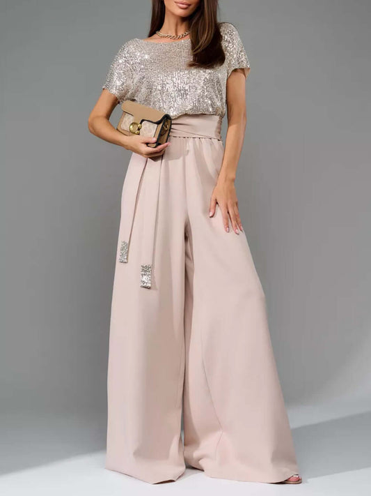 Glam Galore Sequin Wide-Leg Jumpsuit