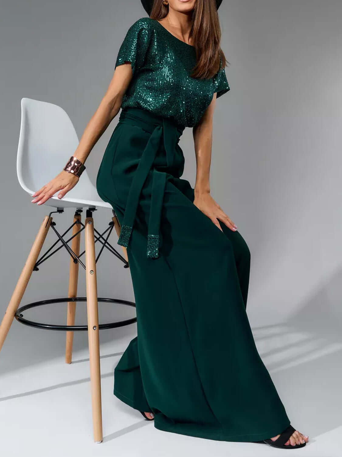 Glam Galore Sequin Wide-Leg Jumpsuit