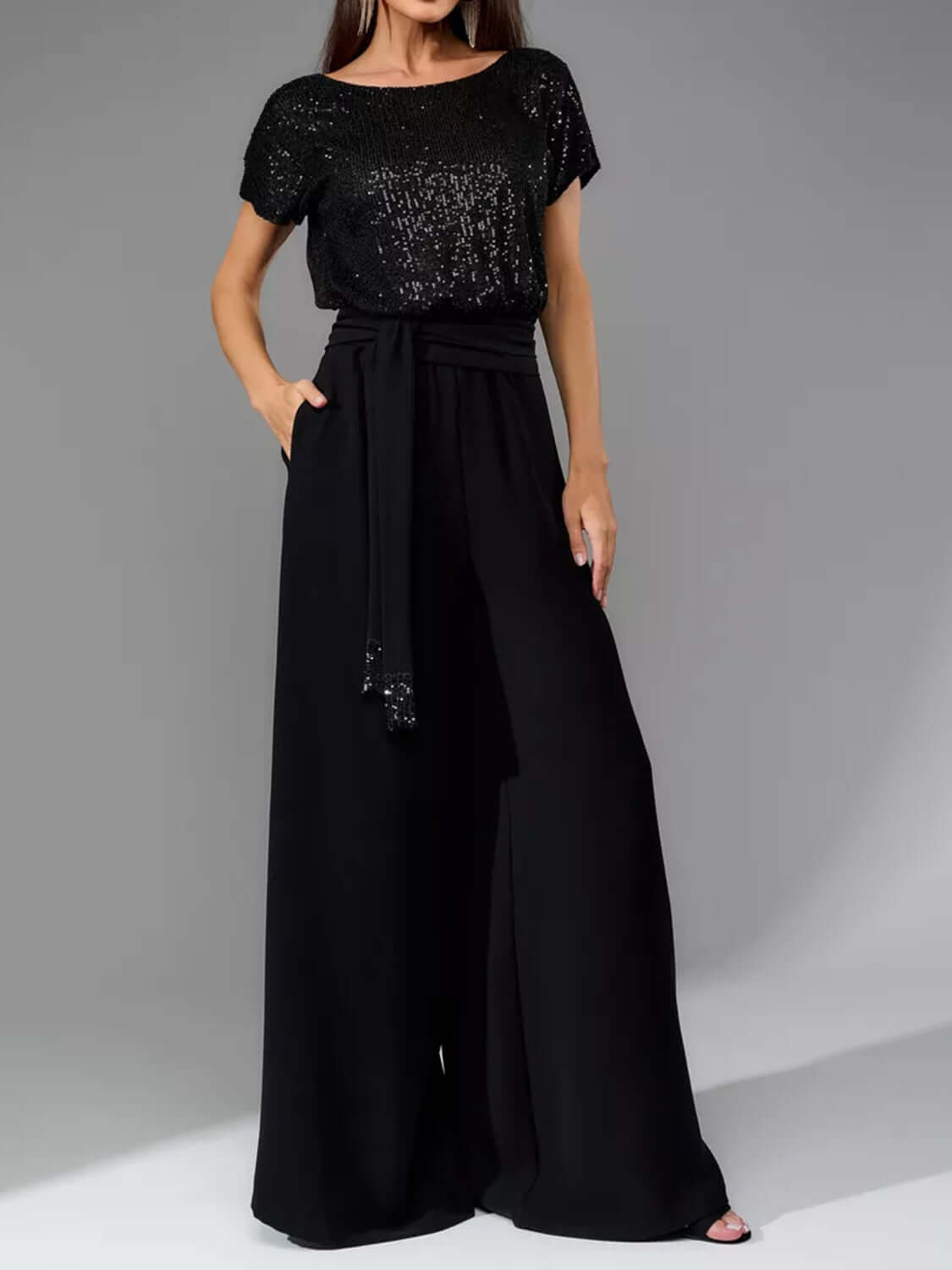 Glam Galore Sequin Wide-Leg Jumpsuit