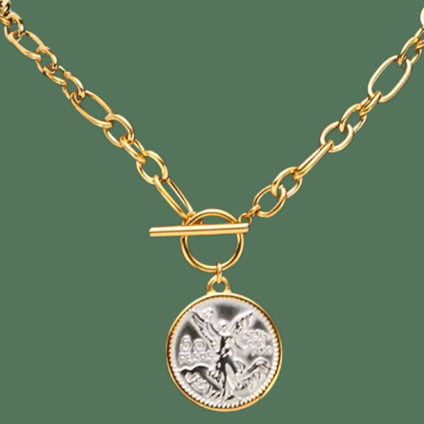 Golden Era Round Coin Pendant Necklace Waterproof Jewelry