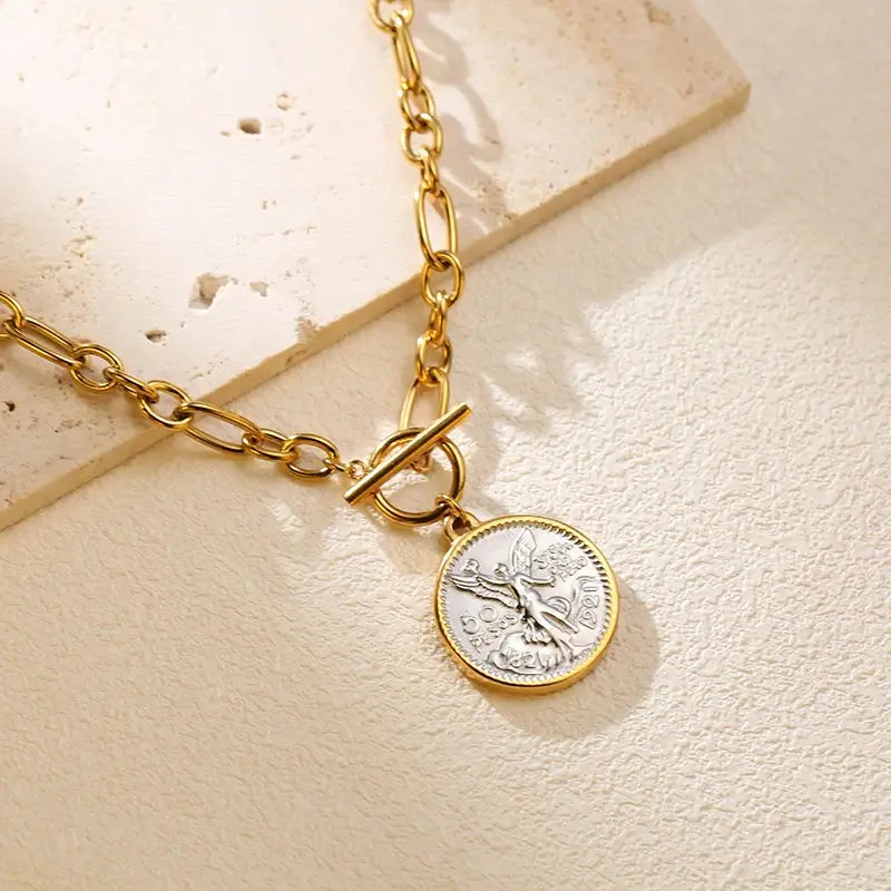 Golden Era Round Coin Pendant Necklace Waterproof Jewelry