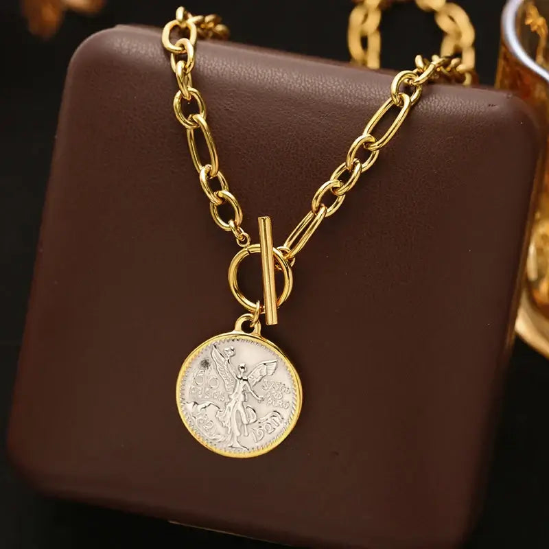 Golden Era Round Coin Pendant Necklace Waterproof Jewelry