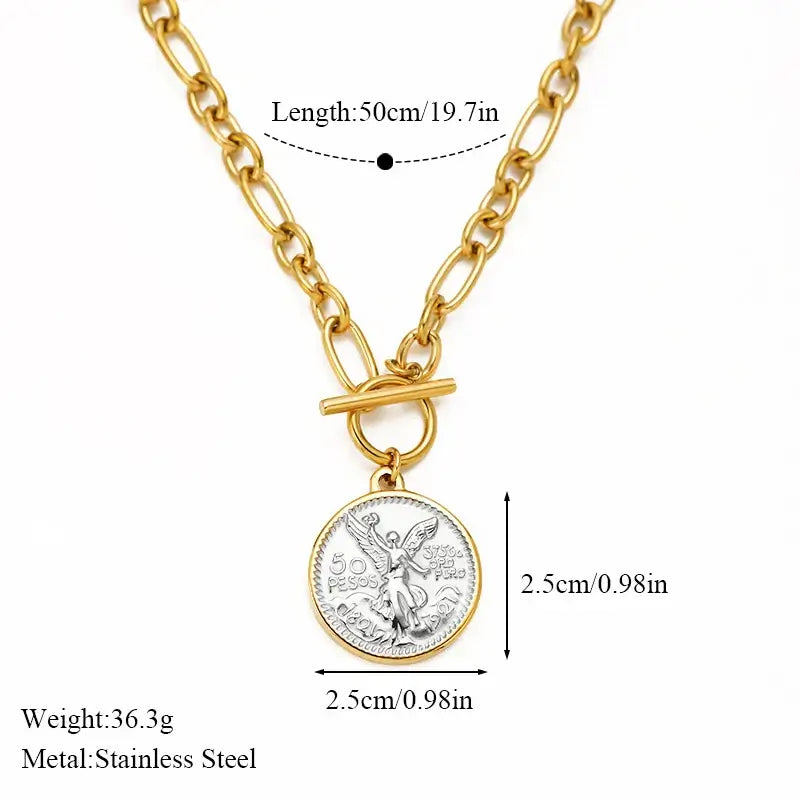 Golden Era Round Coin Pendant Necklace Waterproof Jewelry