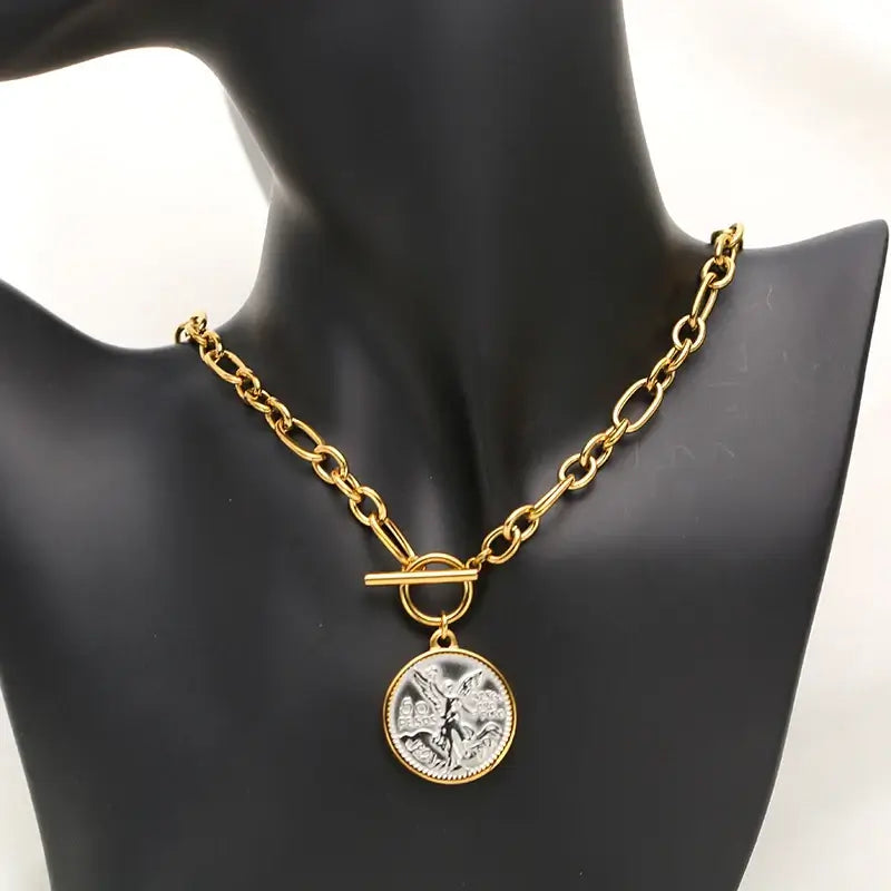Golden Era Round Coin Pendant Necklace Waterproof Jewelry