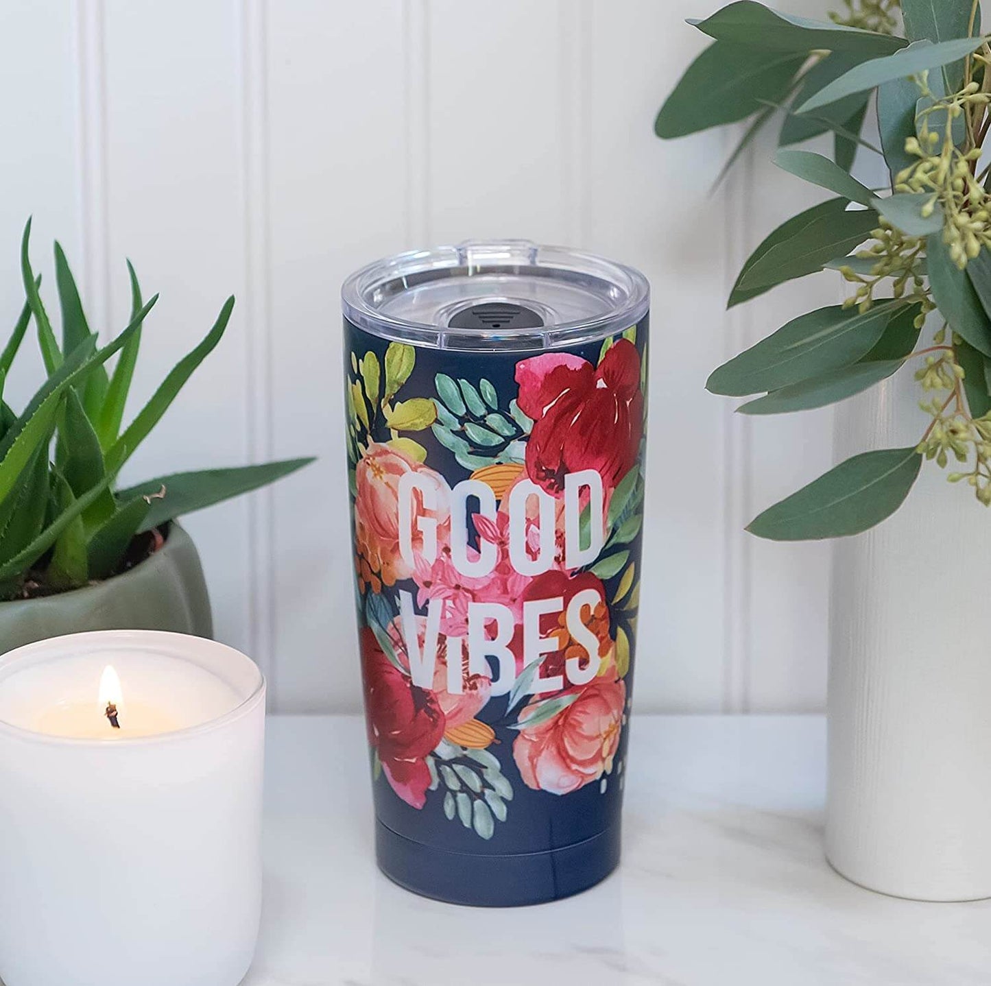 Good Vibes Floral Insulated Stainless-Steel 17oz Travel Mug