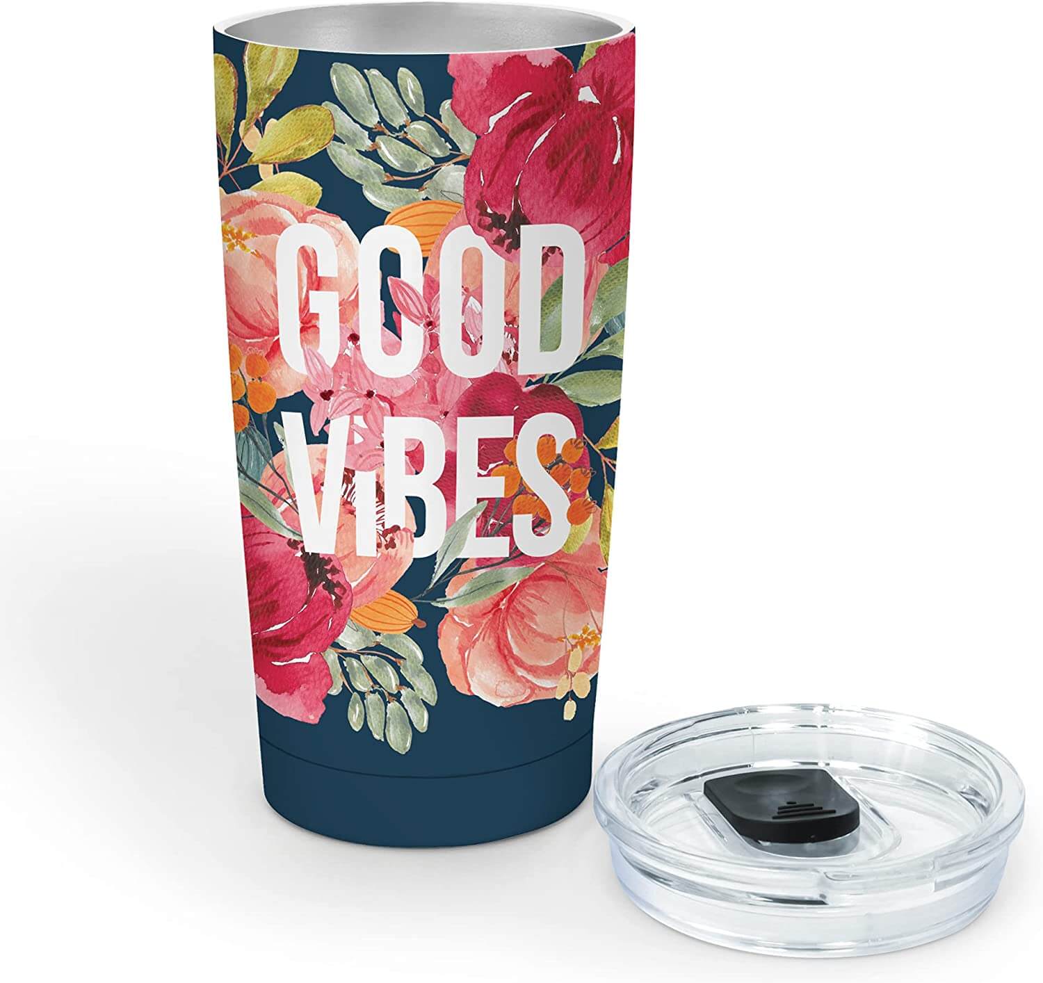 Good Vibes Floral Insulated Stainless-Steel 17oz Travel Mug