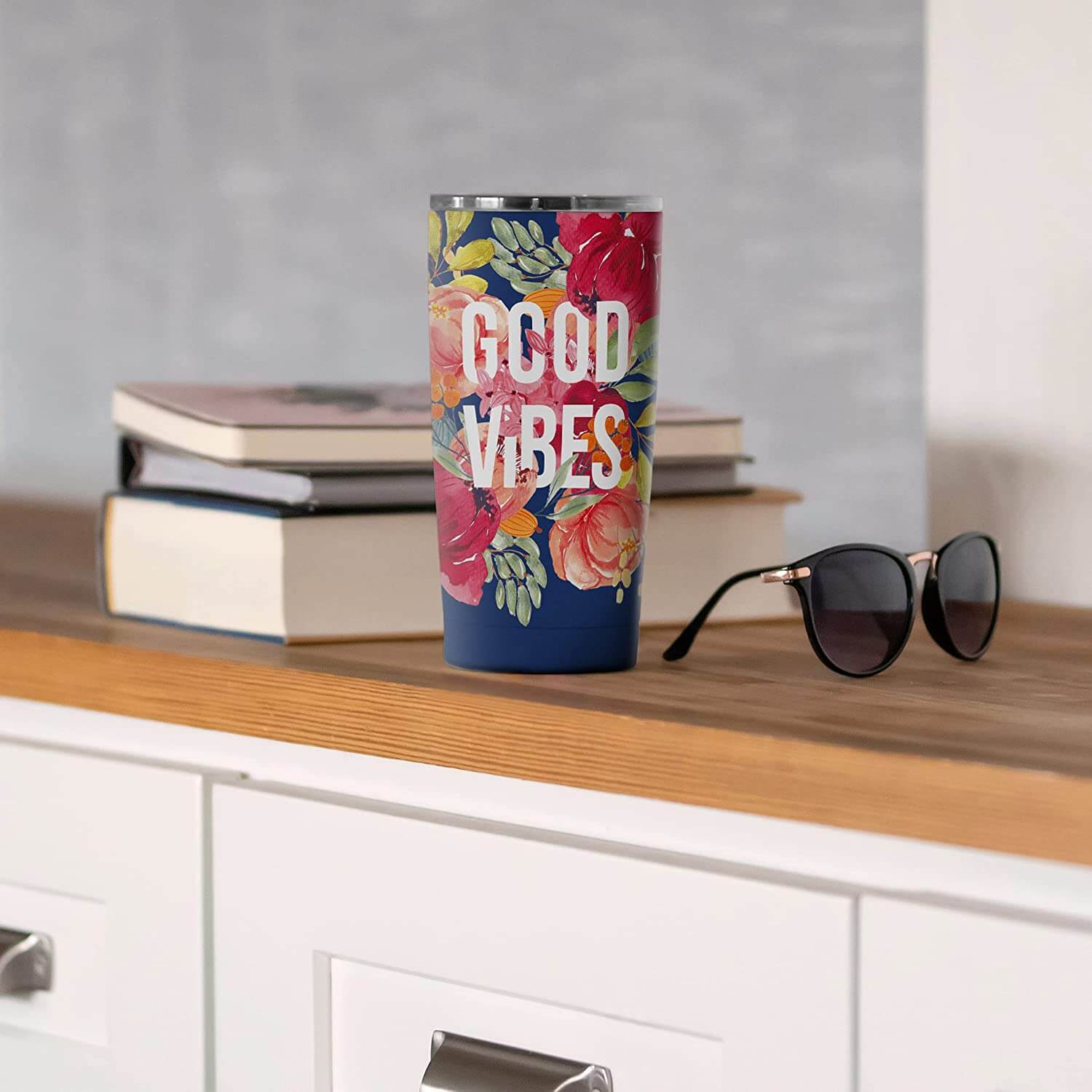 Good Vibes Floral Insulated Stainless-Steel 17oz Travel Mug