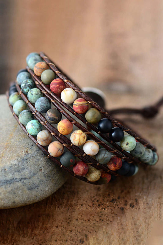 Handmade Layered Agate Bead Bracelet