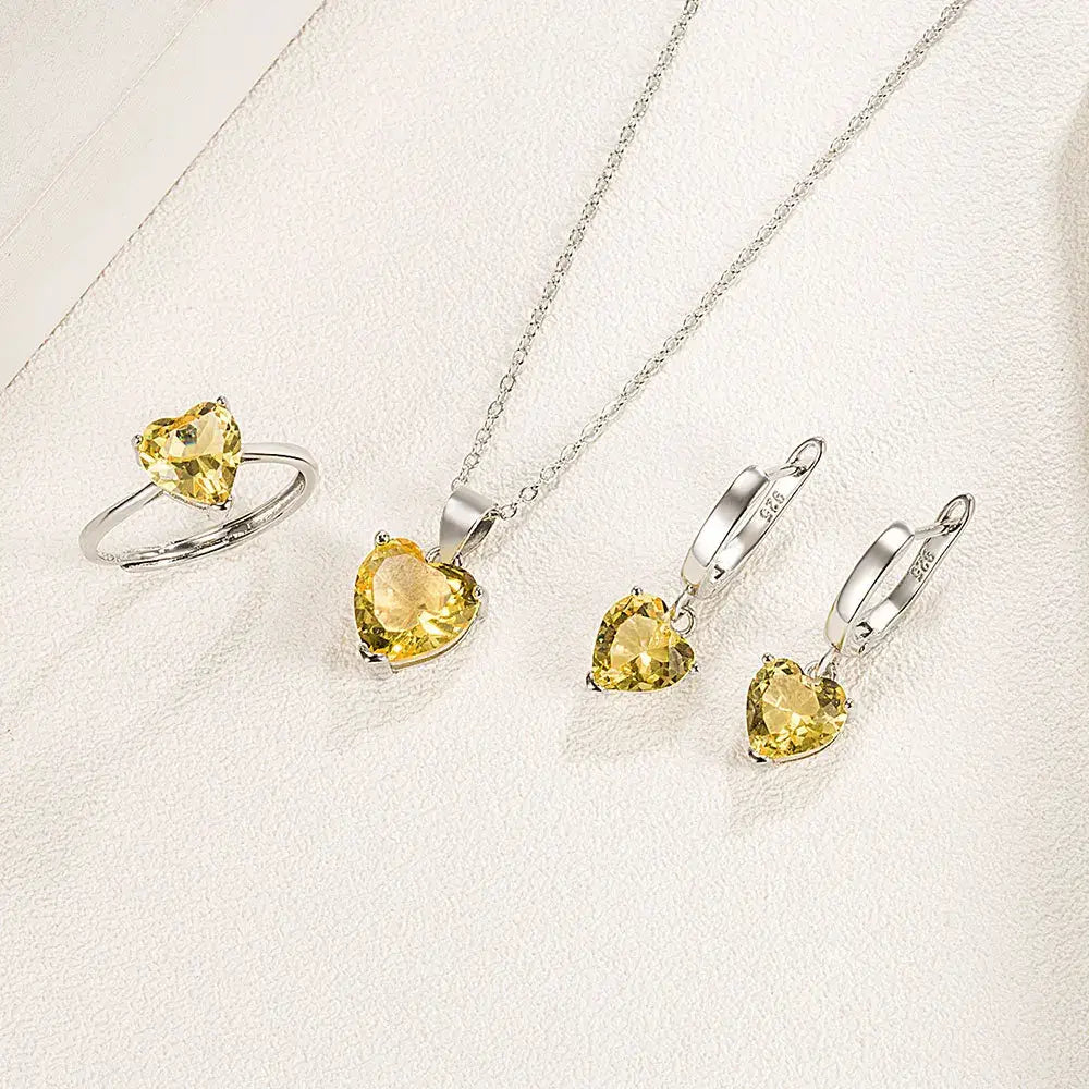 Heart Glow Sterling Silver Ring Earrings & Necklace Set