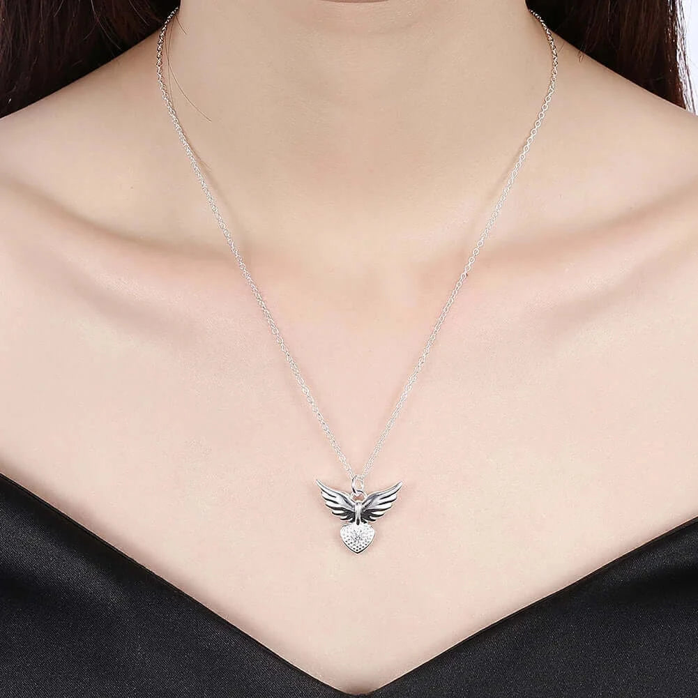 Heart Wings 925 Sterling Silver Zircon Pendant Necklace