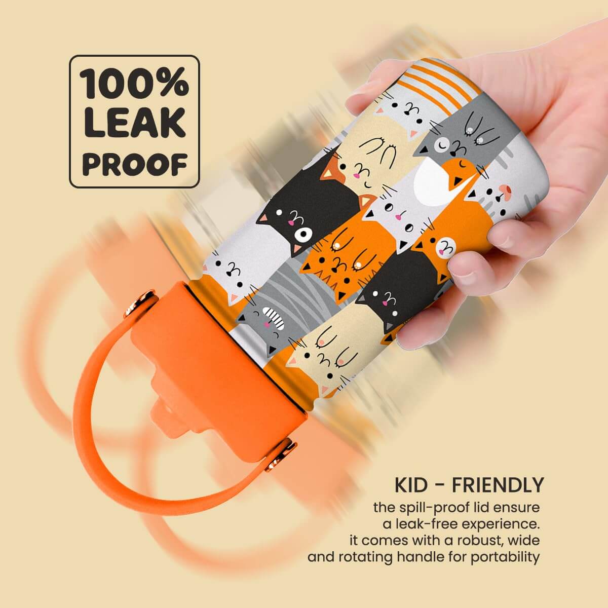 Kids Cat Print Stainless Steel Water Bottle Lead-Free 12oz
