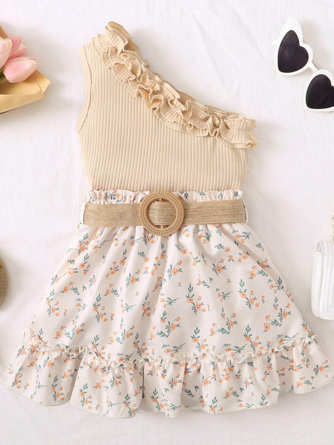 Little Fashionista One-Shoulder Top & Printed Skirt Set
