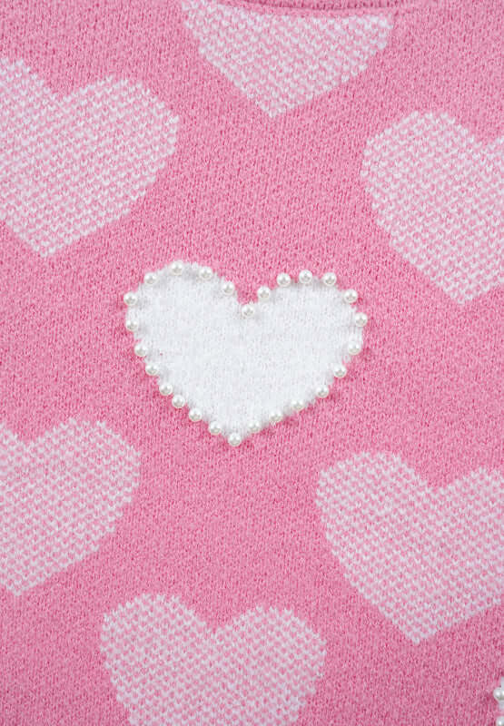 Love & Pearls Heart Detail Round Neck Sweater
