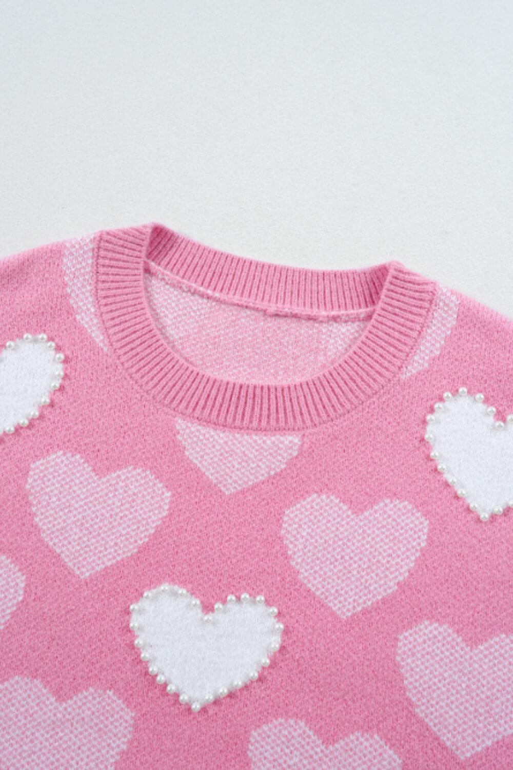 Love & Pearls Heart Detail Round Neck Sweater