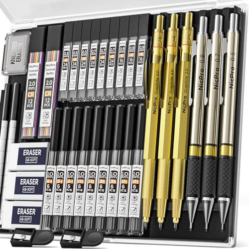 Mechanical Pencil Set with Leads and Case Gold 35 Pieces