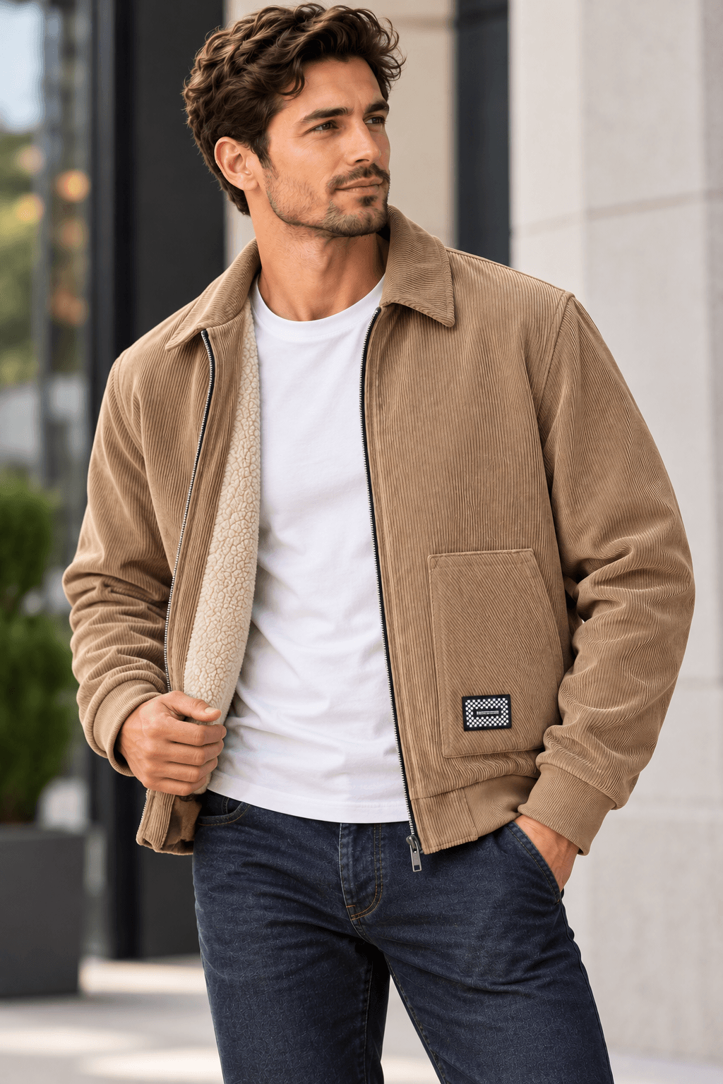 Men's Corduroy Sherpa Fleece Lined Winter Jacket