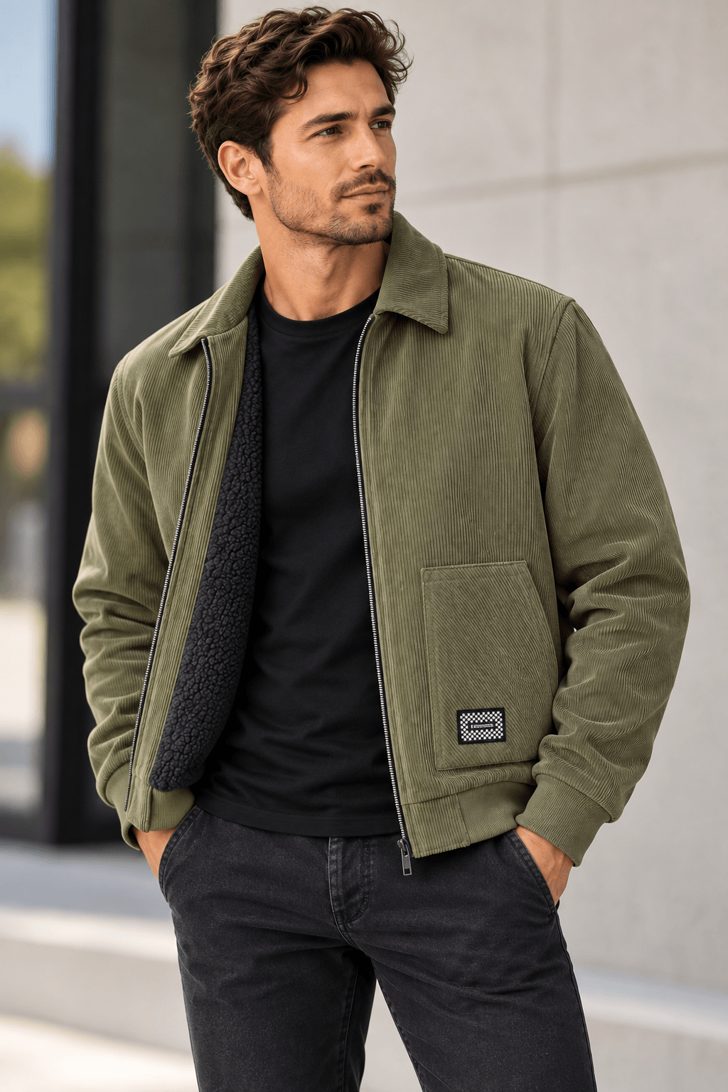 Men's Corduroy Sherpa Fleece Lined Winter Jacket