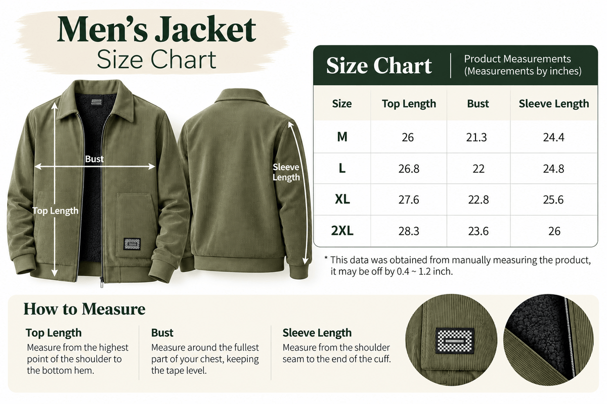 Men's Corduroy Sherpa Fleece Lined Winter Jacket