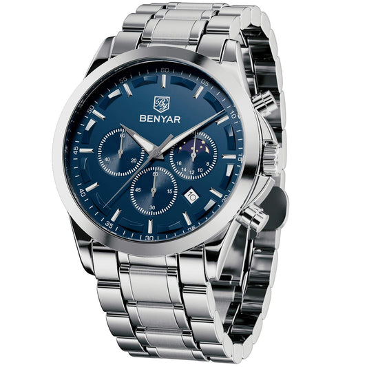 Mens Elegant Stainless Steel Analog Chronograph Watch