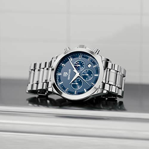 Mens Elegant Stainless Steel Analog Chronograph Watch