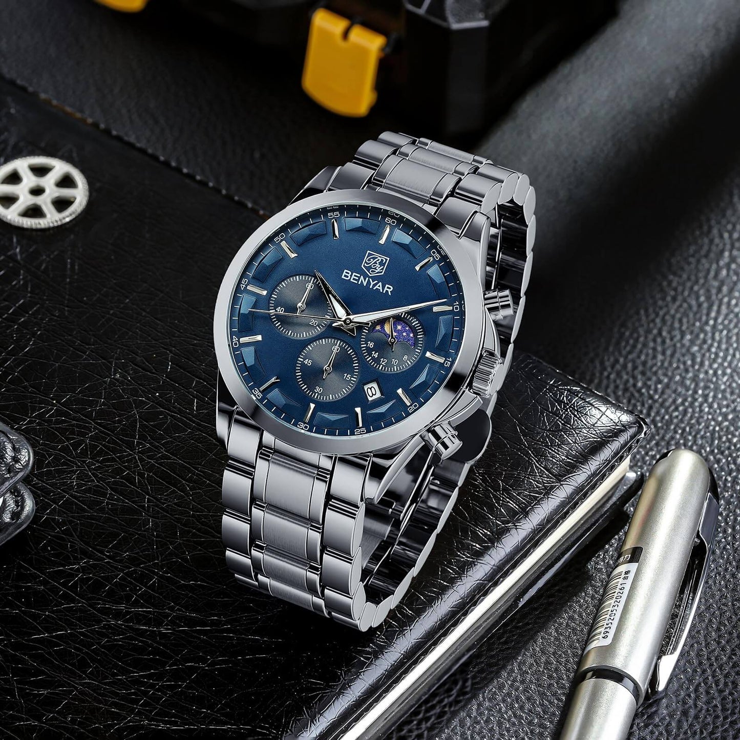 Mens Elegant Stainless Steel Analog Chronograph Watch