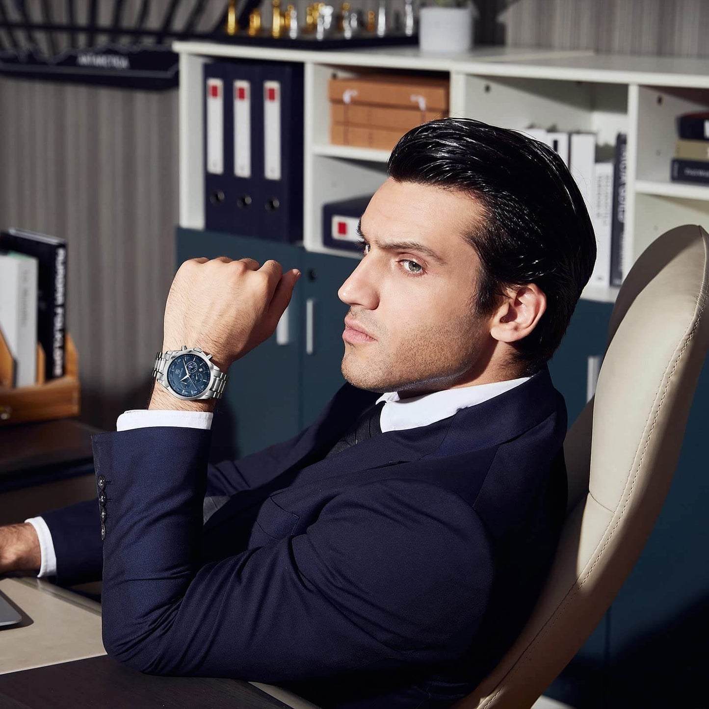 Mens Elegant Stainless Steel Analog Chronograph Watch