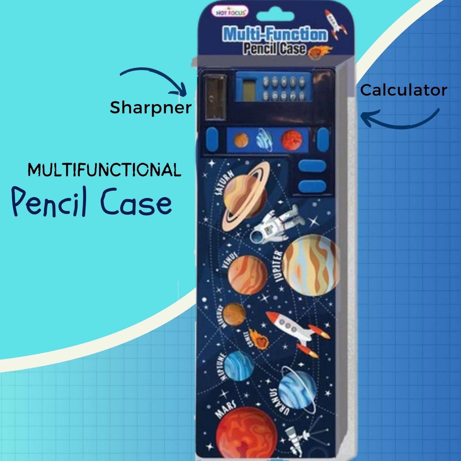 Multi-Function Pencil Case with Calculator & Sharpener-Space