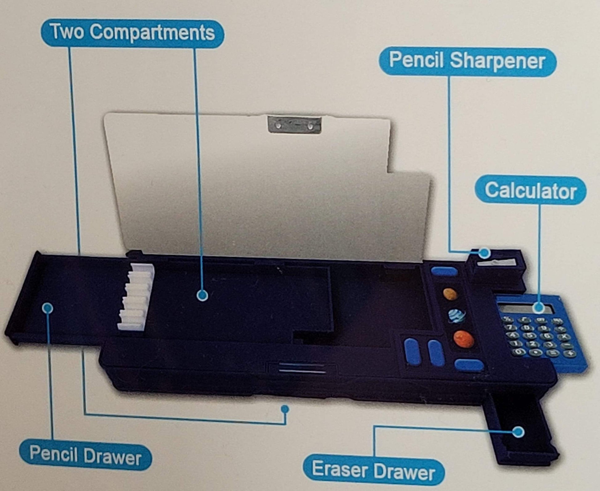 Multi-Function Pencil Case with Calculator & Sharpener-Space