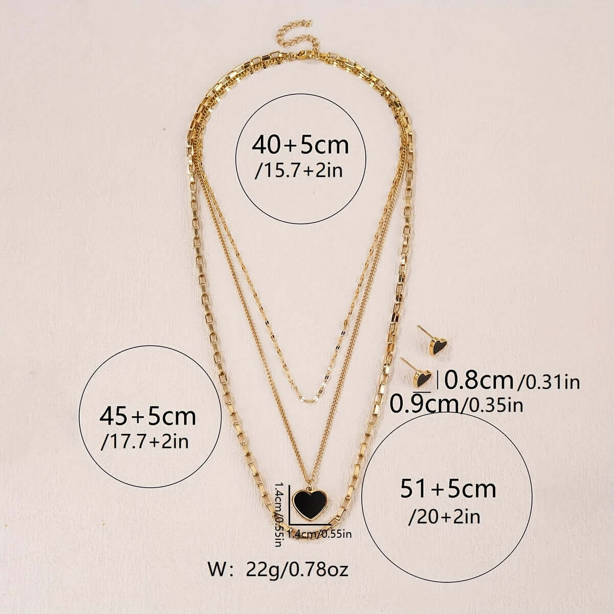Multi-Layer Black Heart Jewelry Set - Chic Boho Style