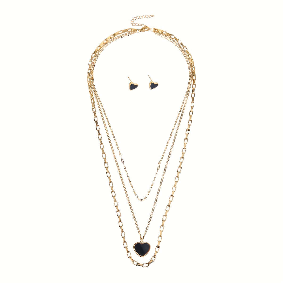 Multi-Layer Black Heart Jewelry Set - Chic Boho Style