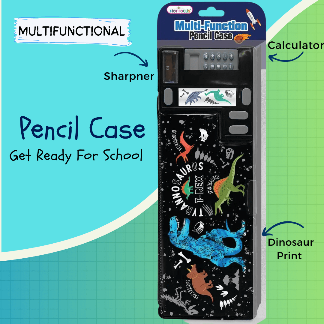 Multifunction Dino Pencil Case with Calculator & Sharpener