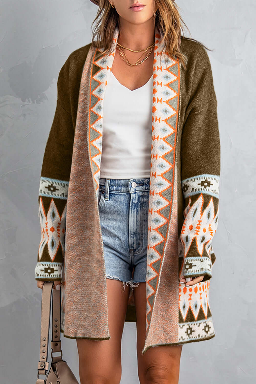 Patterned Charm Long Sleeve Open Cardigan