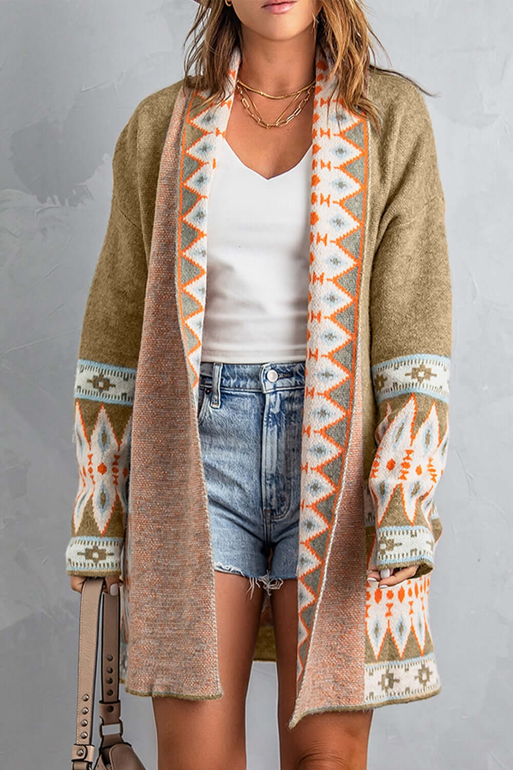 Patterned Charm Long Sleeve Open Cardigan