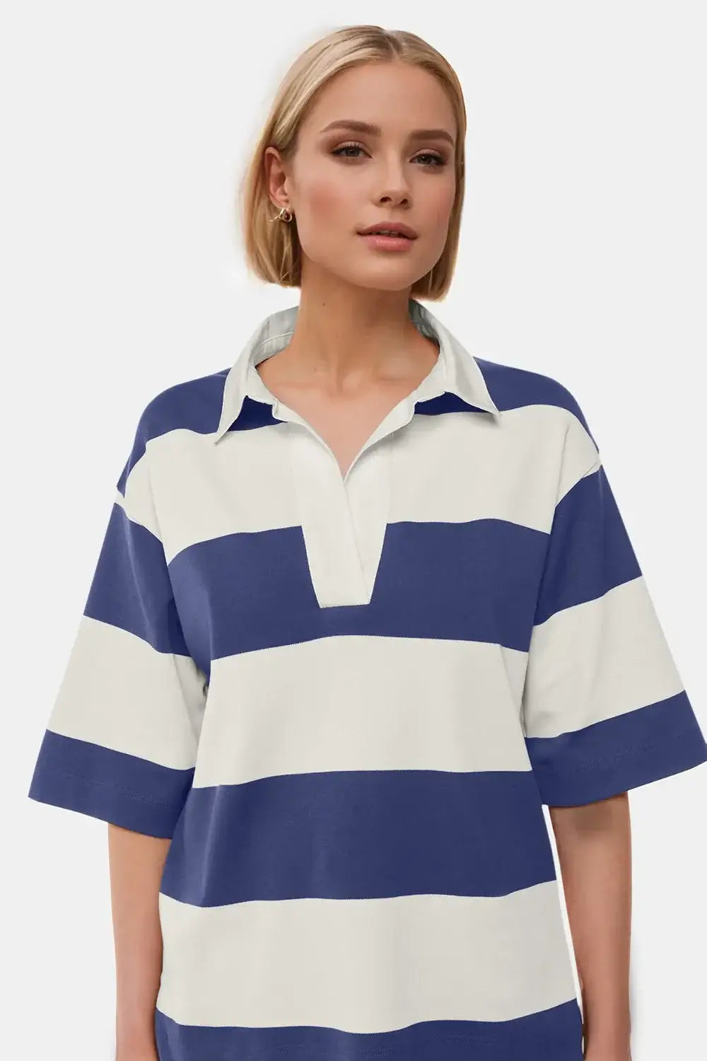 Pima Cotton Color Block Johnny Collar Top - Half Sleeve