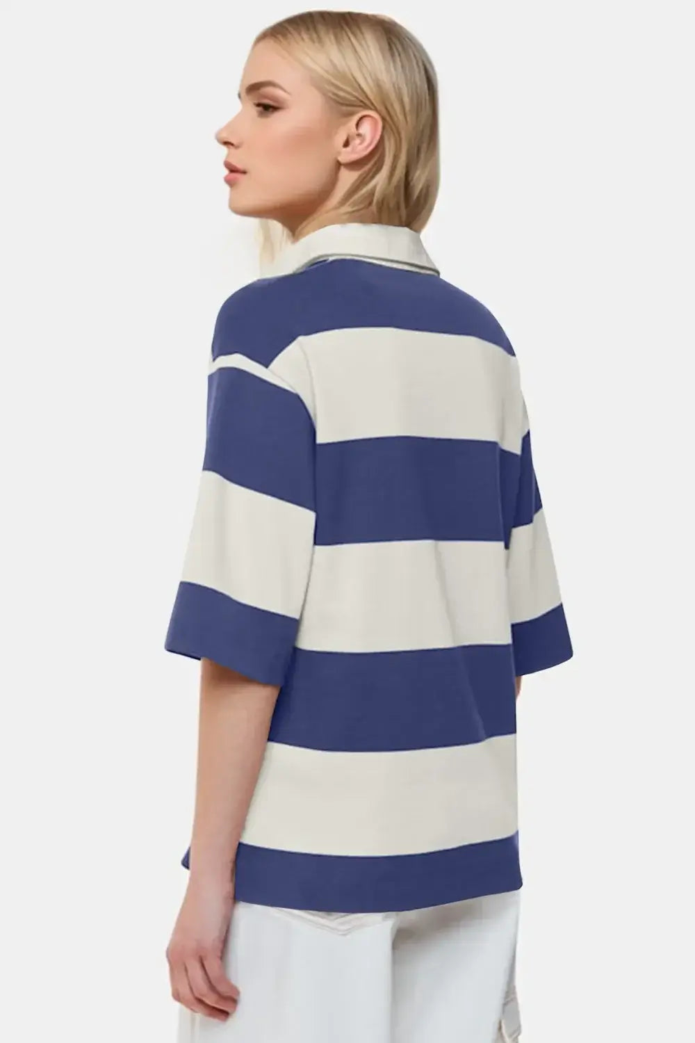 Pima Cotton Color Block Johnny Collar Top - Half Sleeve