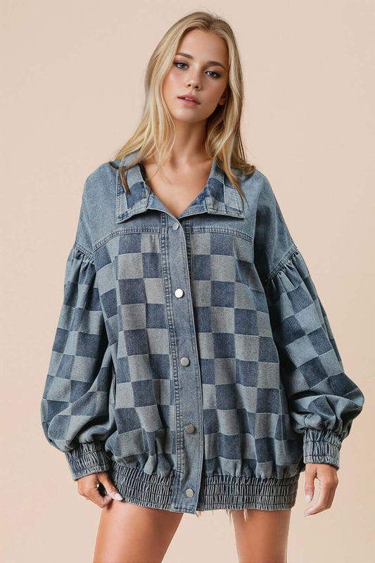 Plaid Meets Denim Button-Up Jacket